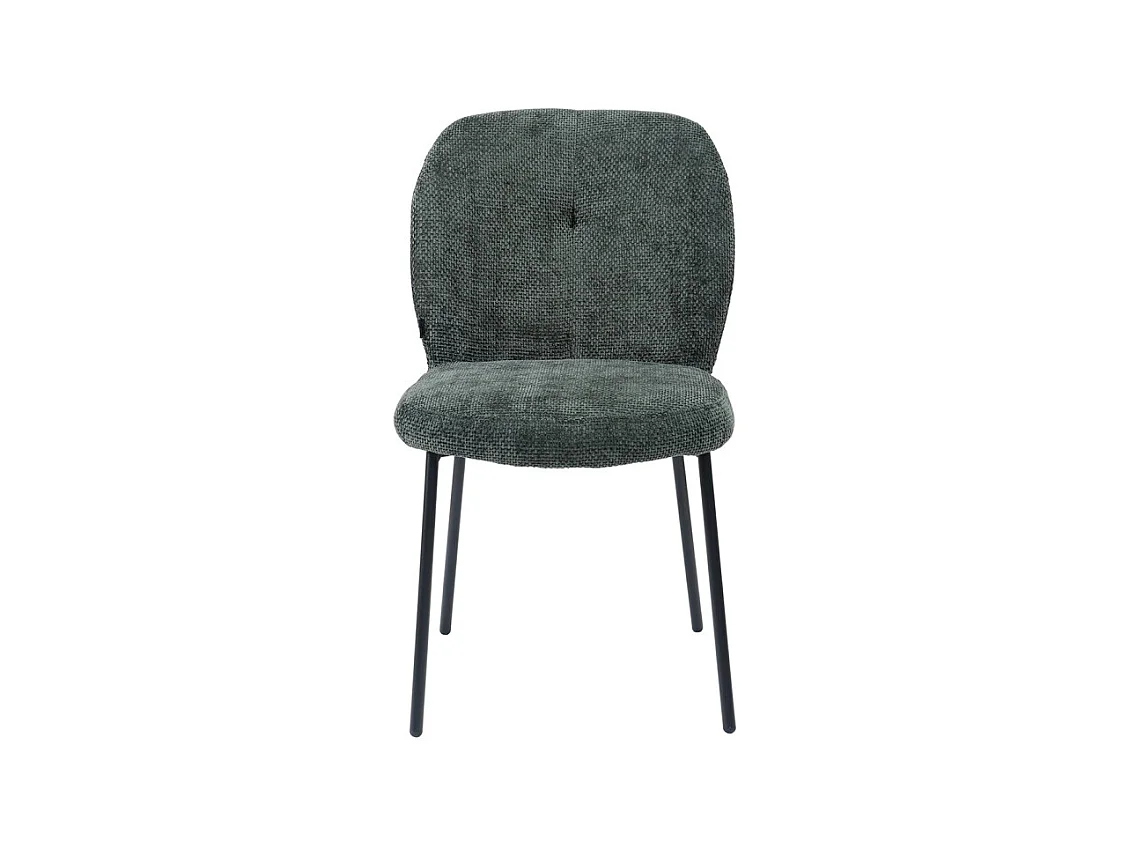 Chaise rembourré tissu vert foncé doux et pieds métal noir - LEONA