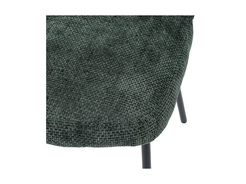 Chaise rembourré tissu vert foncé doux et pieds métal noir - LEONA