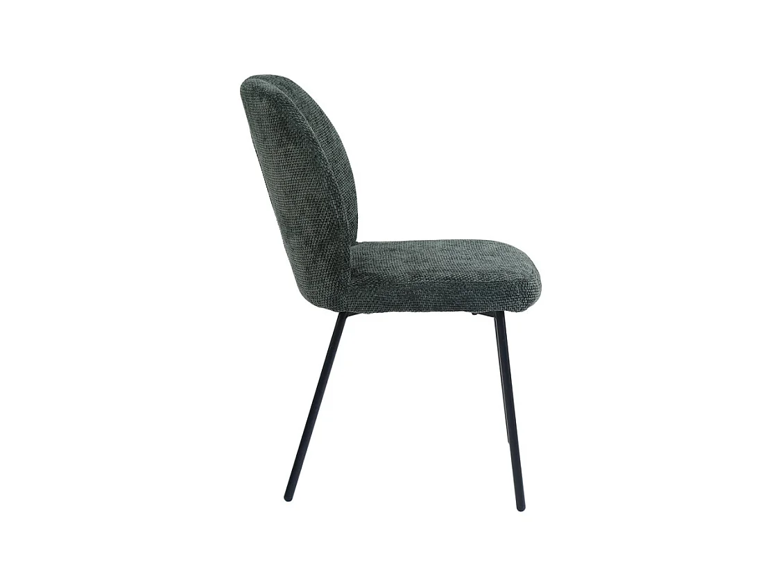 Chaise rembourré tissu vert foncé doux et pieds métal noir - LEONA