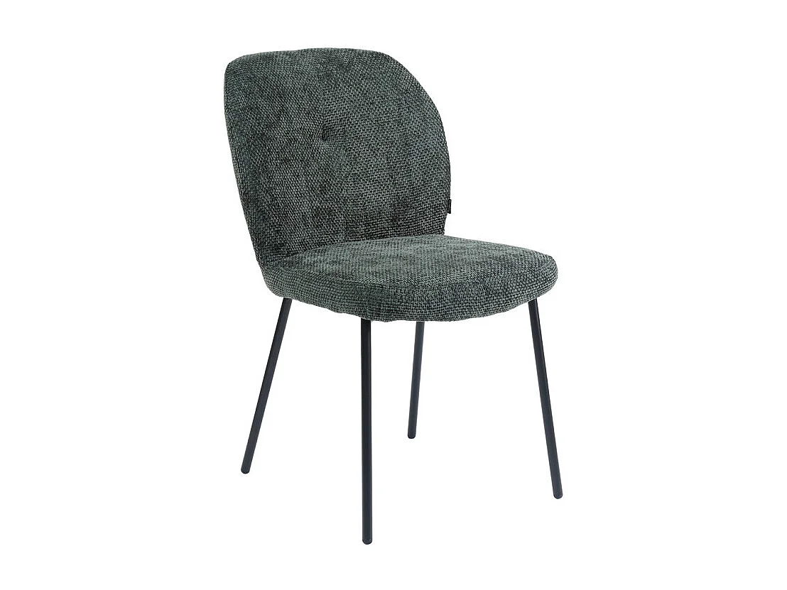 Chaise rembourré tissu vert foncé doux et pieds métal noir - LEONA