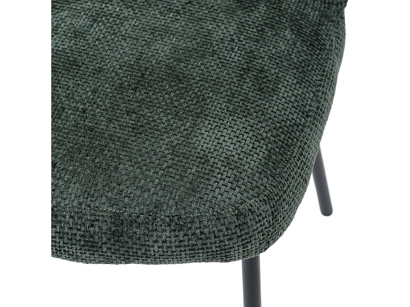 Chaise rembourré tissu vert foncé doux et pieds métal noir - LEONA