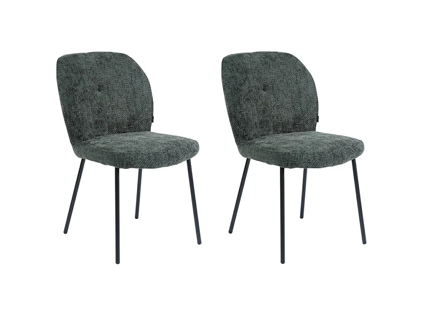 Lot 2 chaises rembourré tissu vert foncé doux pieds métal - LEONA