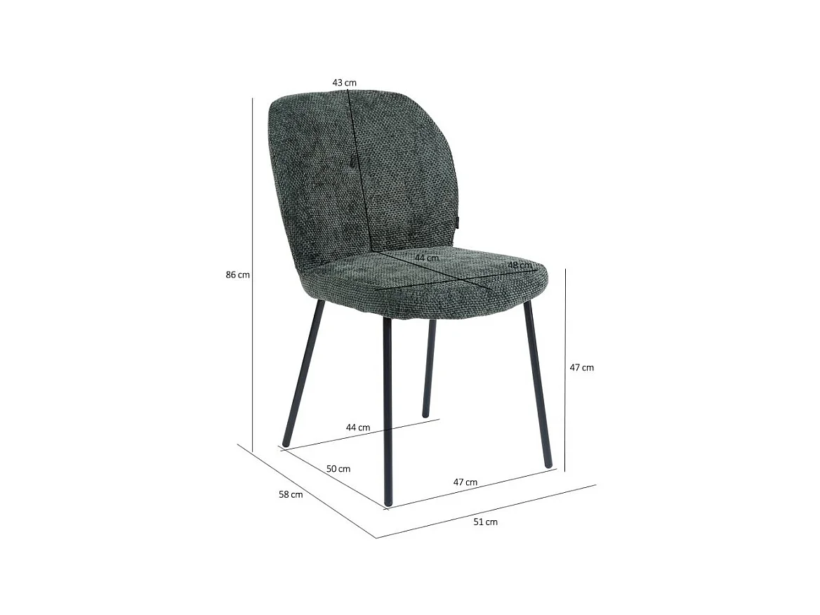 Lot 2 chaises rembourré tissu vert foncé doux pieds métal - LEONA