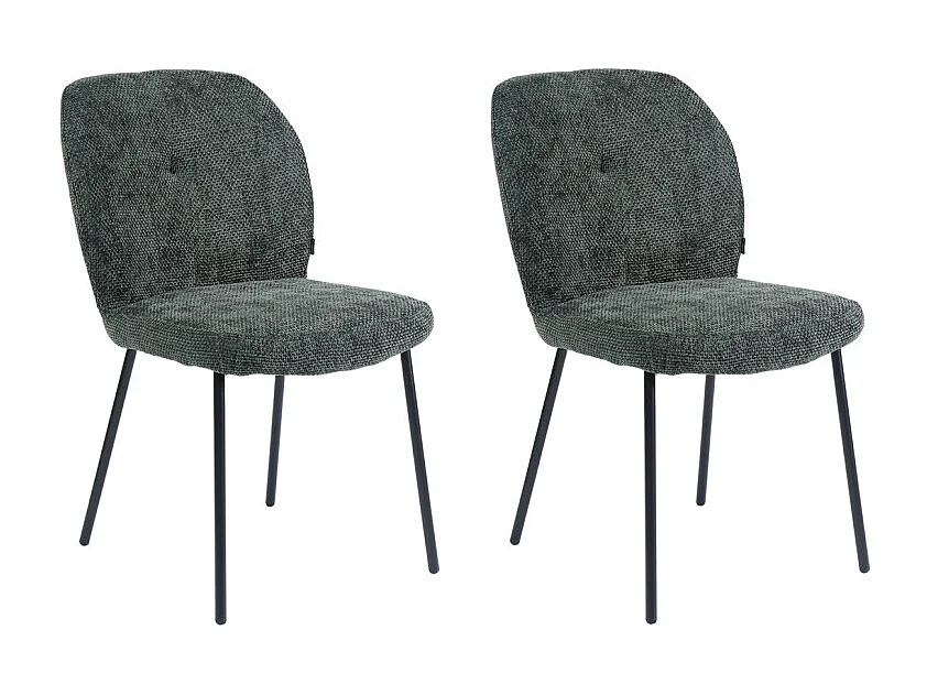 Lot 2 chaises rembourré tissu vert foncé doux pieds métal - LEONA