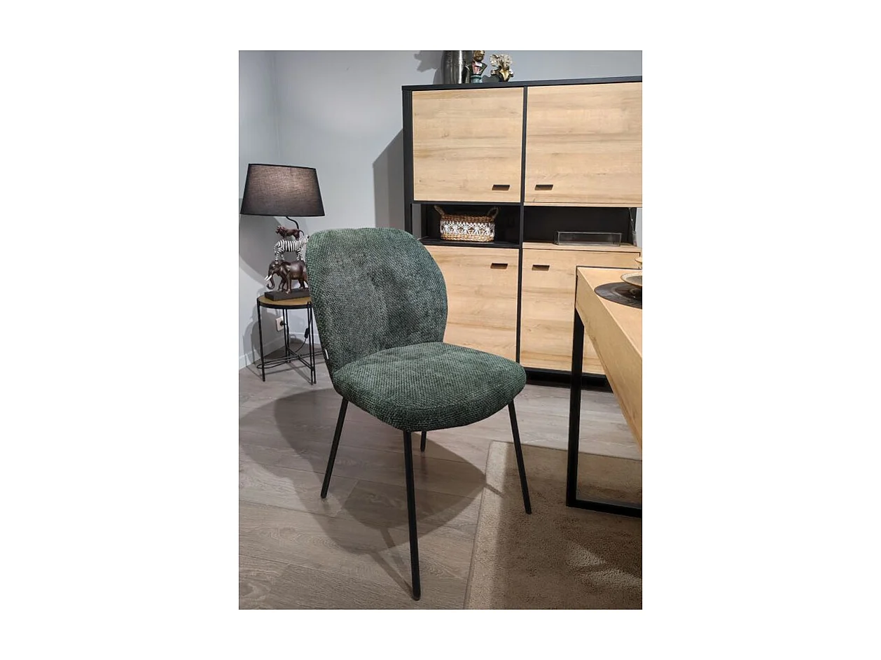 Lot 2 chaises rembourré tissu vert foncé doux pieds métal - LEONA