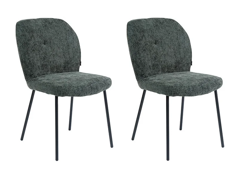 Lot 2 chaises rembourré tissu vert foncé doux pieds métal - LEONA