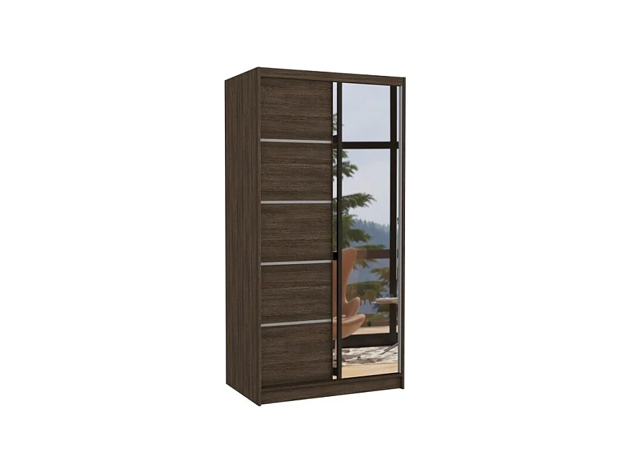 Armoire Pino (100cm)/Miroir/Portes coulissantes/Marron
