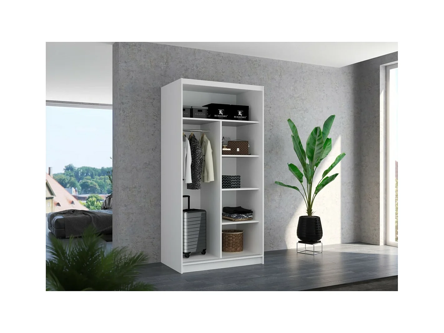 Armoire Pino (100cm)/Miroir/Portes coulissantes/Marron