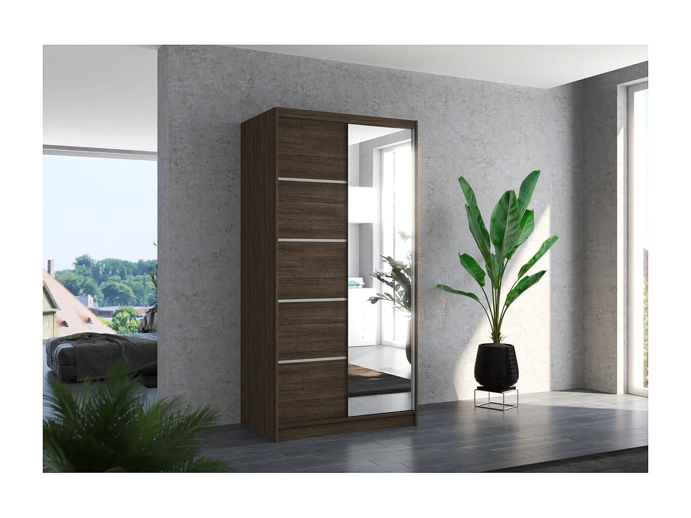 Kleiderschrank Pino (100cm)/Spielgel/Schiebetüren/Braun