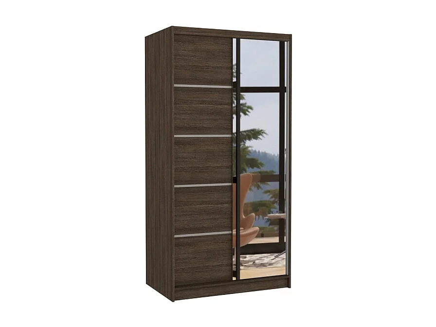 Kleiderschrank Pino (100cm)/Spielgel/Schiebetüren/Braun