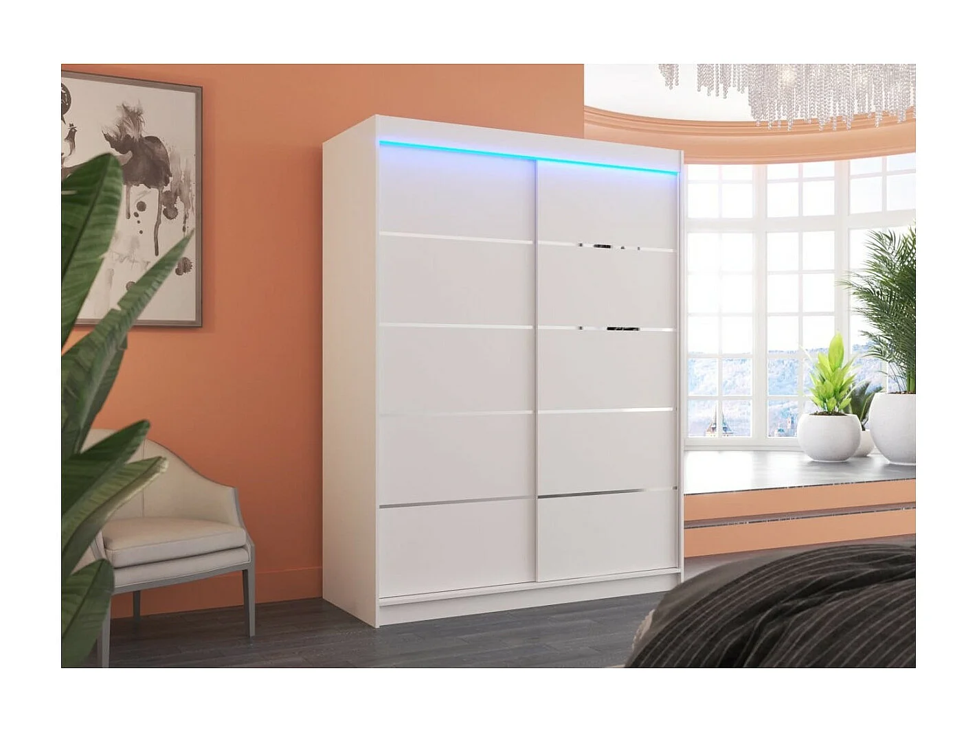 Kleiderschrank Soro (150cm)/Schiebetüren/LED/Weiss