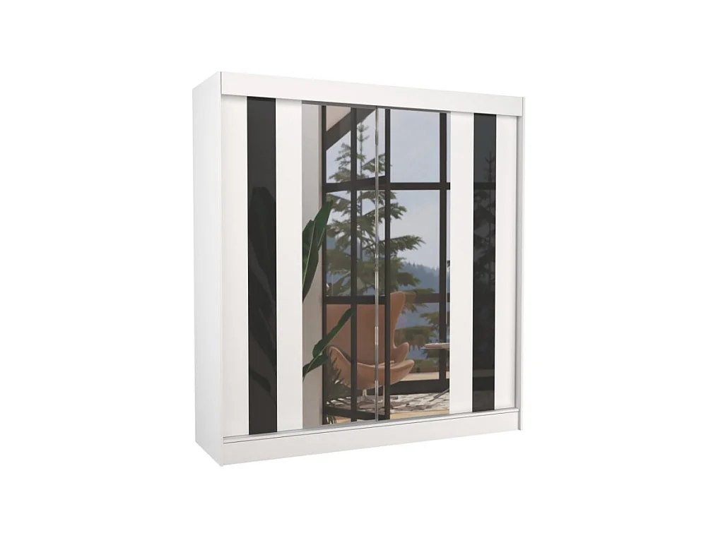 Armoire Kiran (200cm)/Miroir/Portes coulissantes/Blanc