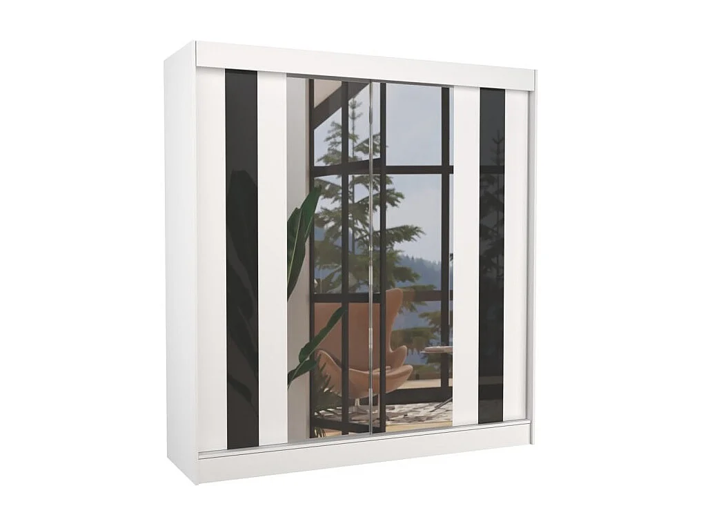 Armoire Kiran (200cm)/Miroir/Portes coulissantes/Blanc