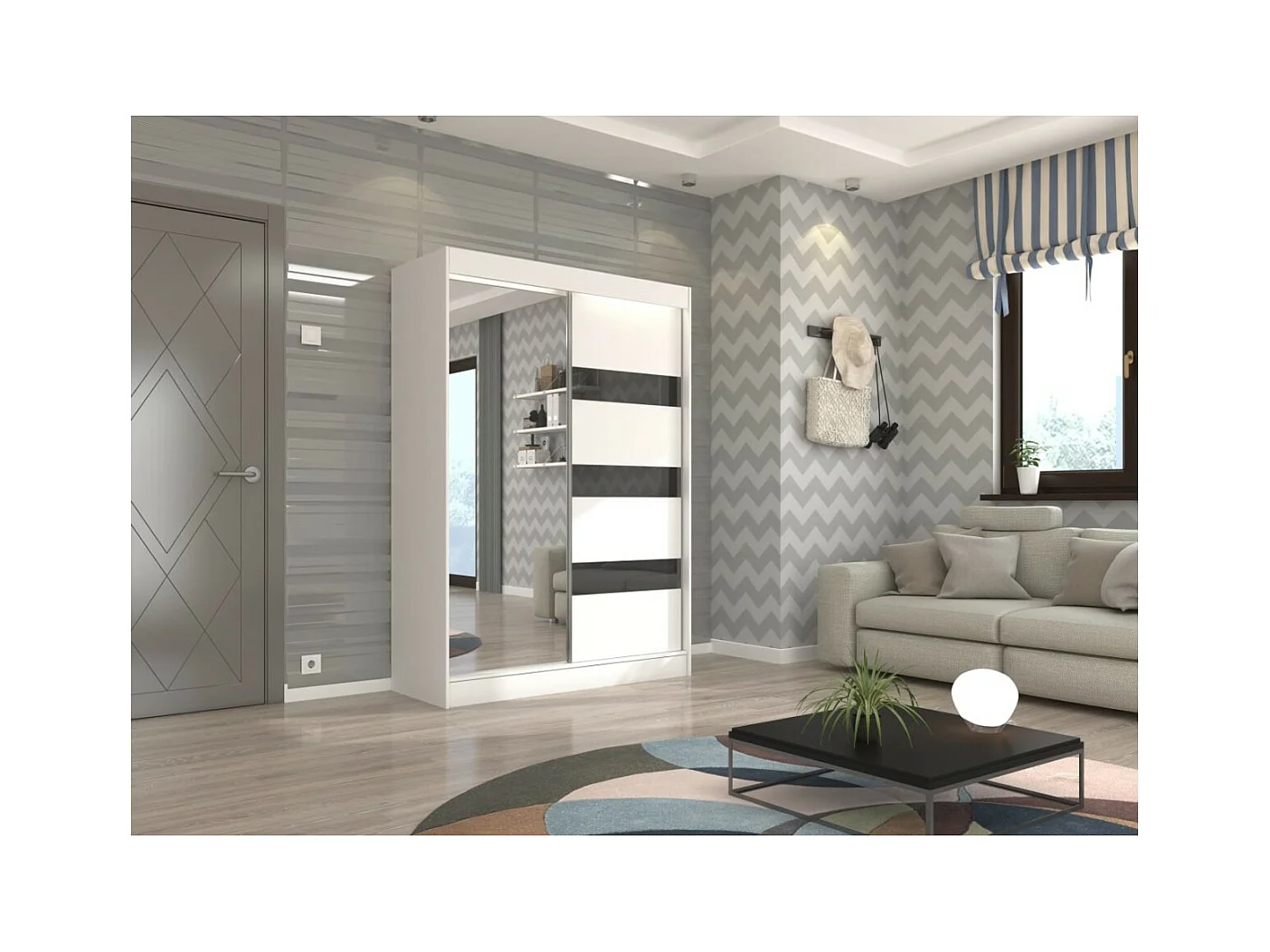 Armoire Thora (150cm)/Miroir/Portes coulissantes/Blanc