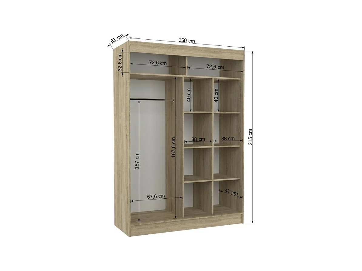 Armoire Thora (150cm)/Miroir/Portes coulissantes/Blanc