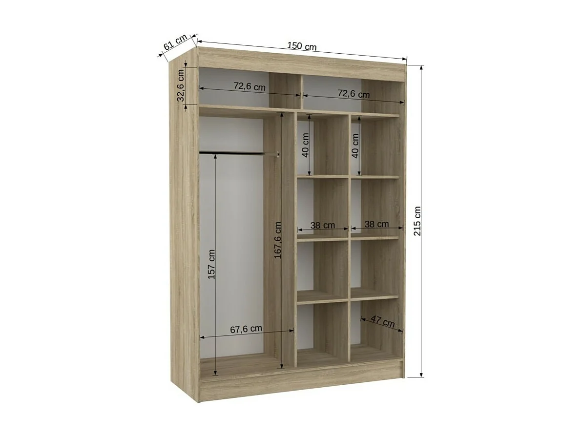Armoire Thora (150cm)/Miroir/Portes coulissantes/Blanc