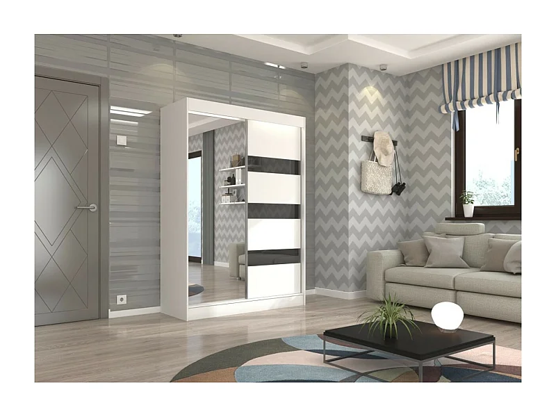 Armadio Thora (150cm)/Specchio/Ante scorrevoli/Bianco