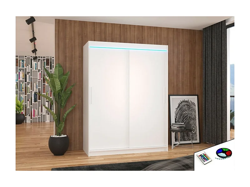 Armoire Lucio (150cm)/portes coulissantes/LED/Blanc
