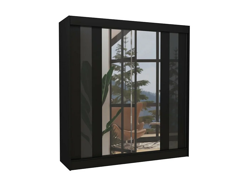Armadio Kiran (200cm)/Specchio/Ante scorrevoli/Nero