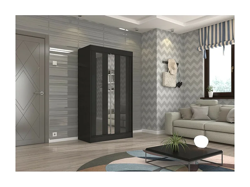Armoire Kiran (120cm)/Miroir/Portes coulissantes/Noir