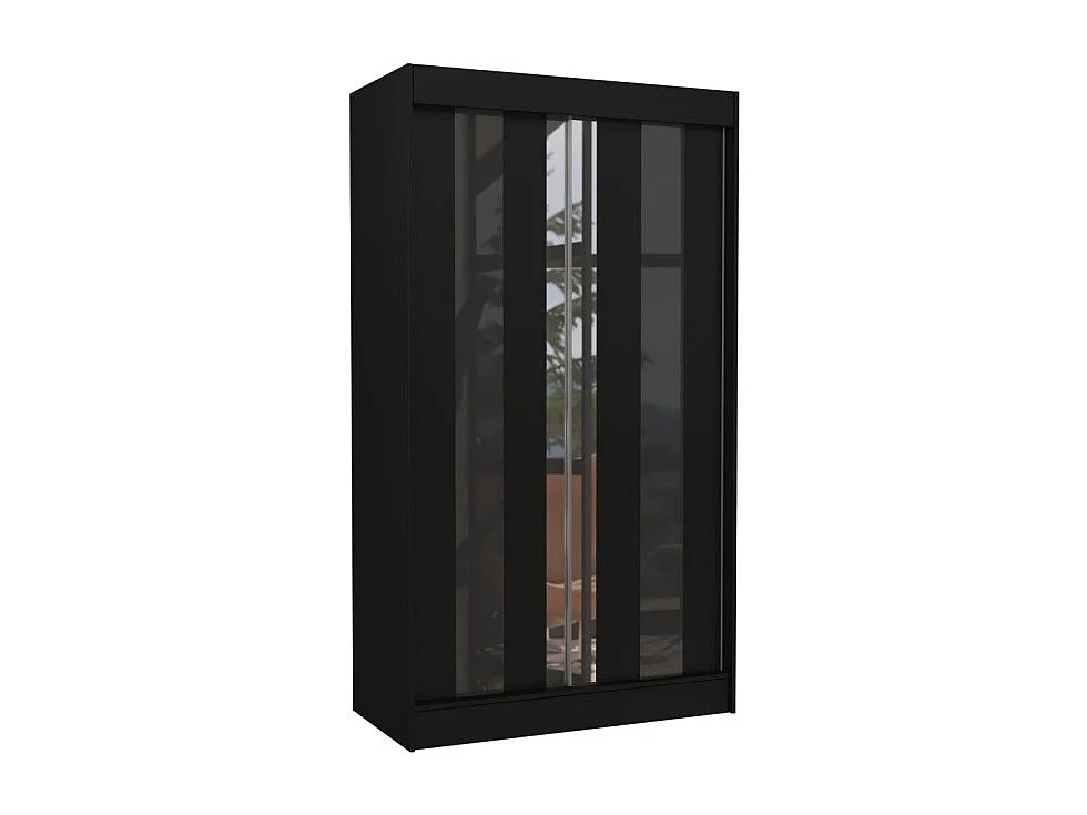 Armadio Kiran (120cm)/Specchio/Ante scorrevoli/Nero