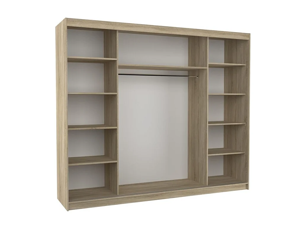 Kleiderschrank Bargala (250cm)/Spielgel/LED/Schiebetüren/Sonoma&WEiss