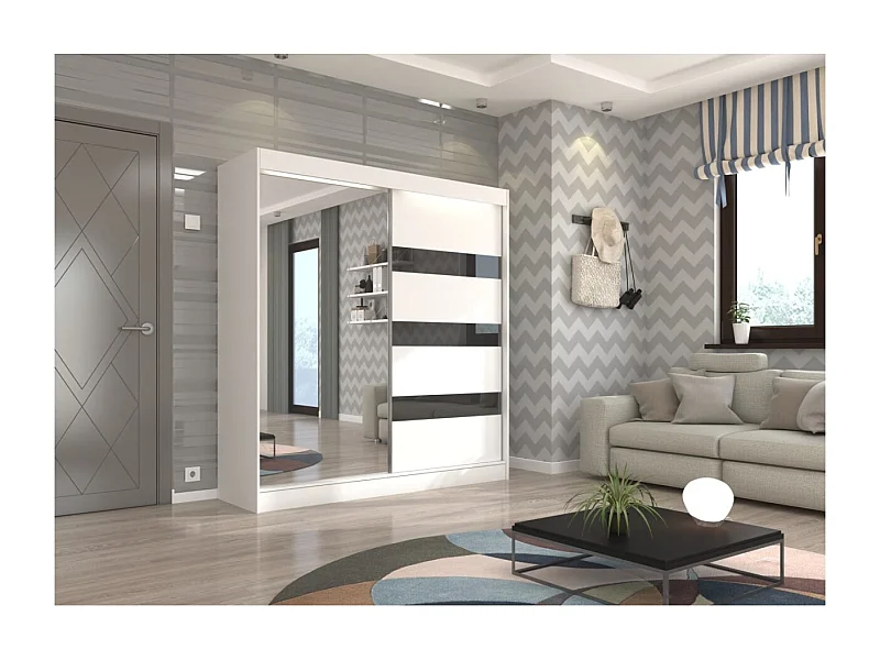 Armoire Thora (200cm)/Miroir/Portes coulissantes/Blanc