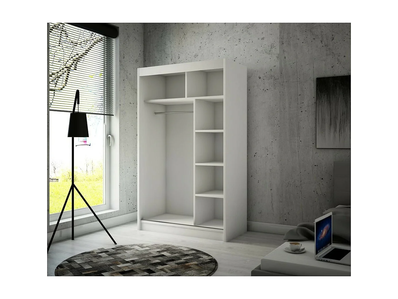 Armadio Thora (120cm)/Specchio/Ante scorrevoli/Nero&Bianco