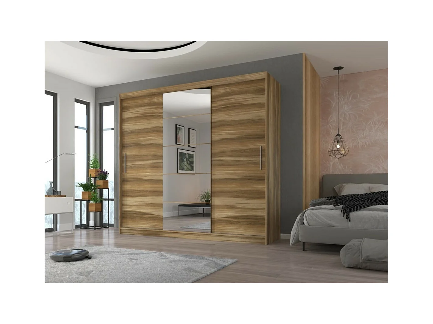 Armadio Wingo (235cm)/ante scorrevoli/specchio/Marrone