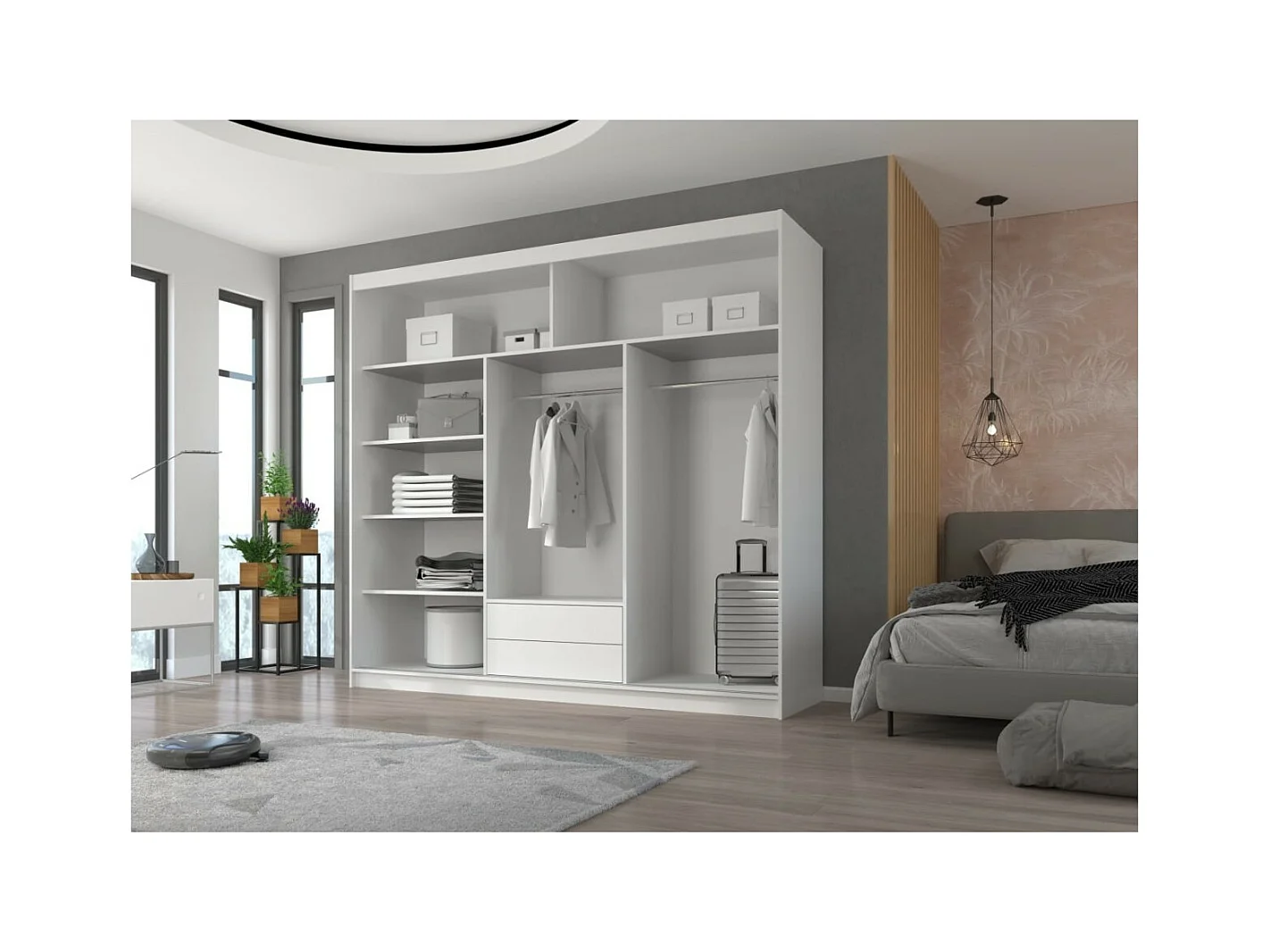 Armadio Wingo (235cm)/ante scorrevoli/specchio/Marrone