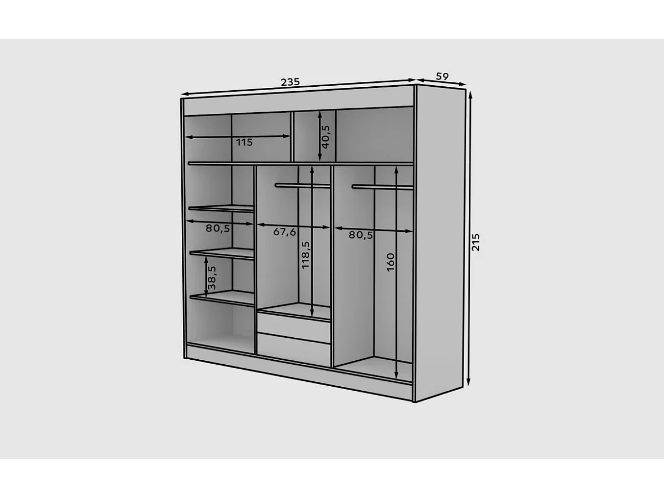 Kleiderschrank Wingo (235cm)/Schiebetüren/Spiegel/Braun