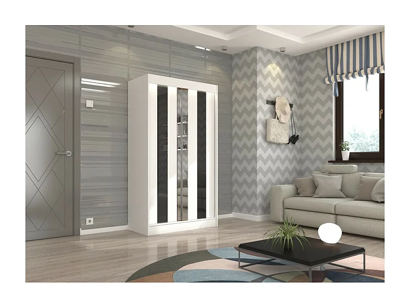 Armadio Kiran (120cm)/Specchio/Ante scorrevoli/Bianco