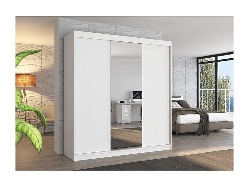 Armoire Lima (200cm)/Miroir/Portes coulissantes/Blanc