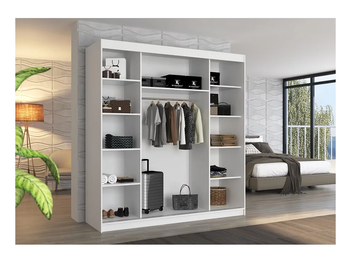 Armoire Lima (200cm)/Miroir/Portes coulissantes/Blanc