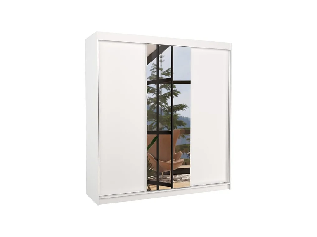Armoire Lima (200cm)/Miroir/Portes coulissantes/Blanc