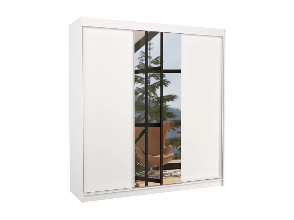 Armoire Lima (200cm)/Miroir/Portes coulissantes/Blanc