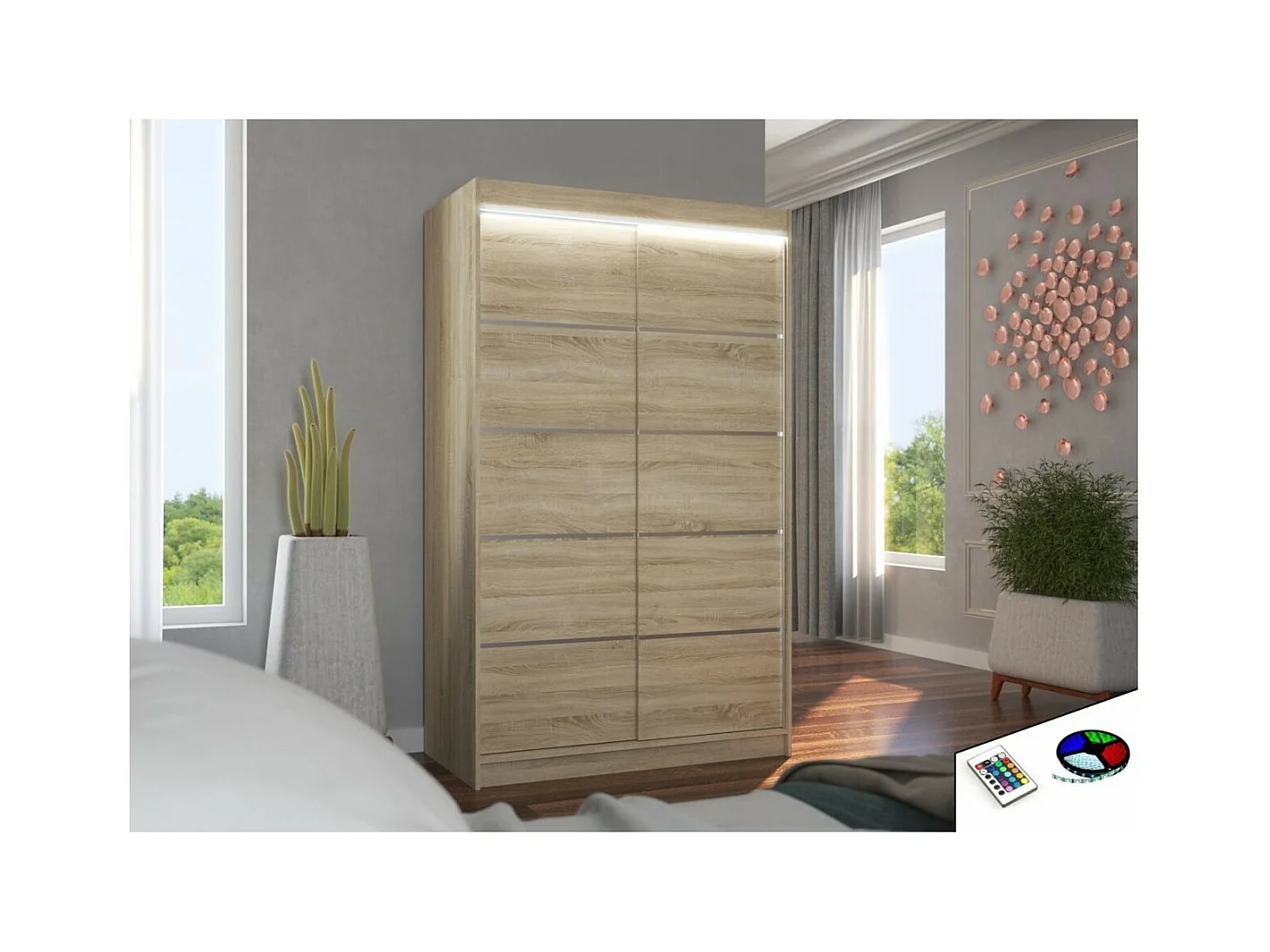 Armadio Tamon (120cm)/ante scorrevoli/LED/Sonoma