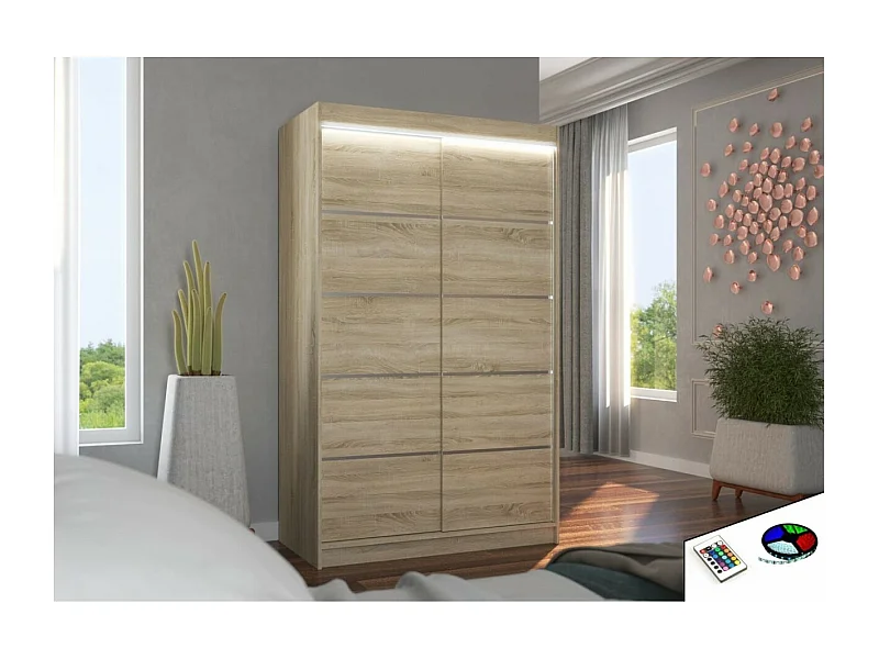 Kleiderschrank Tamon (120cm)/Schiebetüren/LED/Sonoma