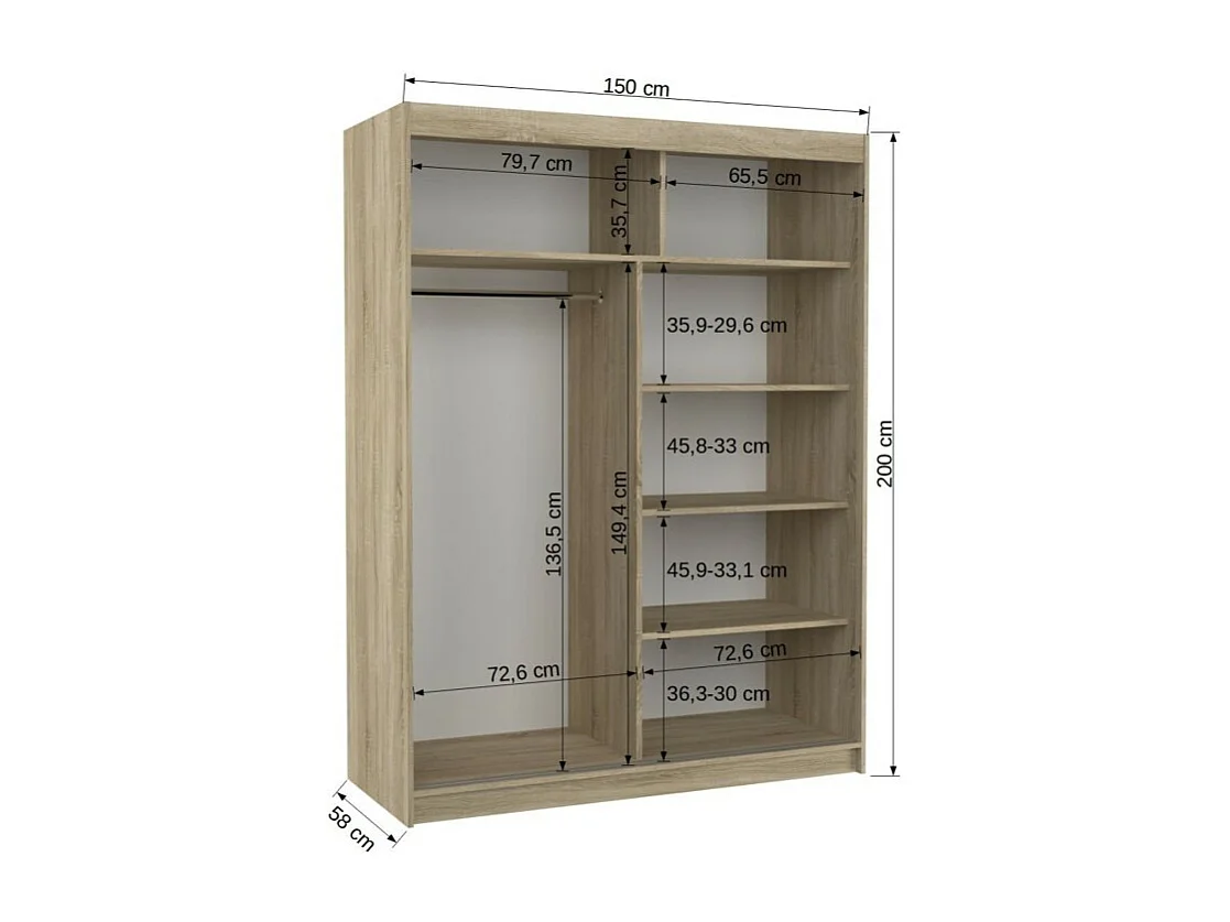 Armadio Soro (150cm)/ante scorrevoli/LED/Sonoma&Bianco