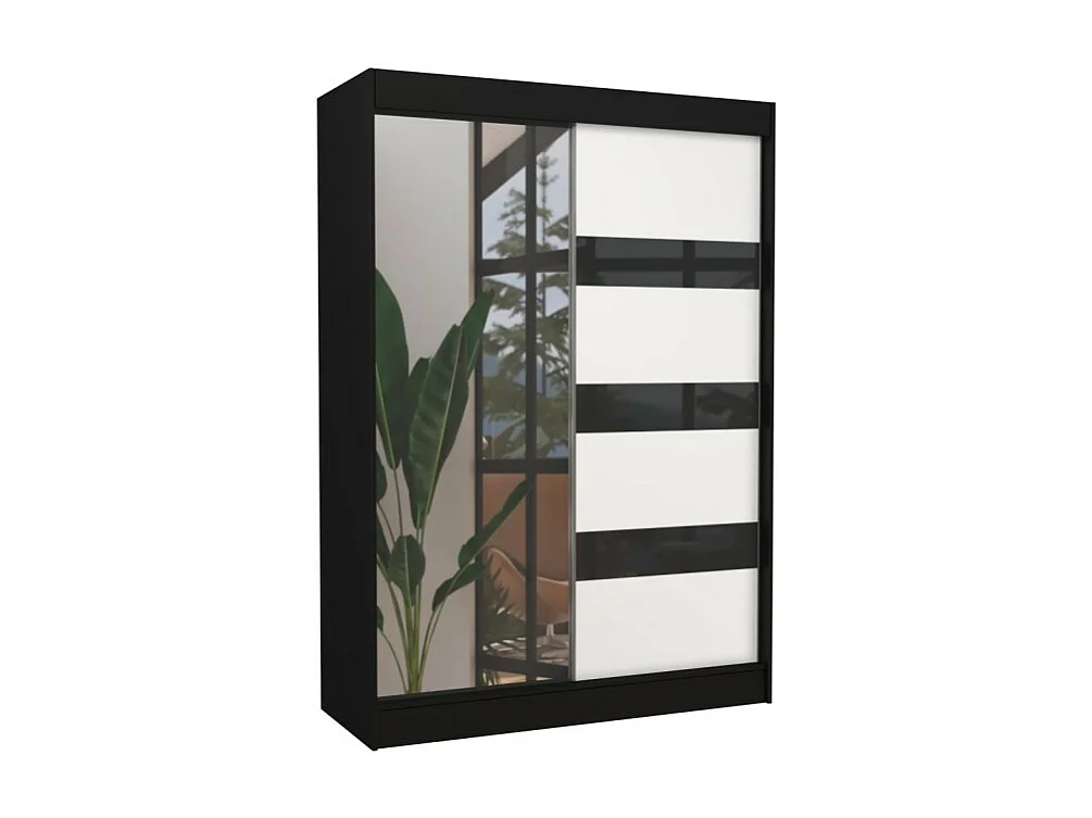 Armadio Thora (150cm)/Specchio/Ante scorrevoli/Nero&Bianco
