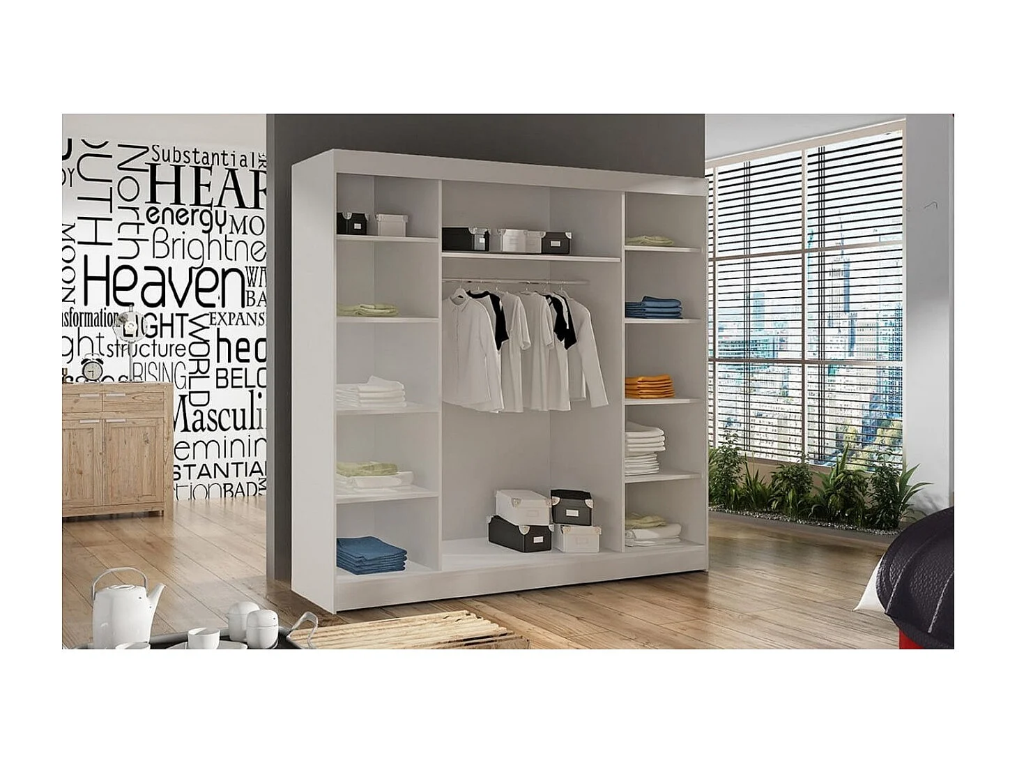 Kleiderschrank Polna (200cm)/Schiebetüren/Schwarz