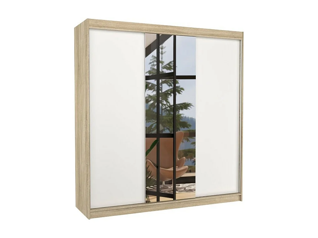 Armoire Lima (200cm)/Miroir/Portes coulissantes/Sonoma&Blanc