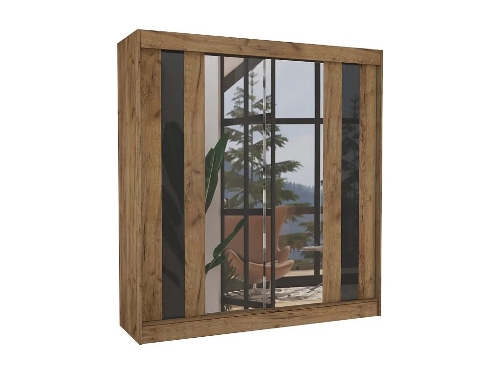 Armadio Kiran (200cm)/Specchio/Ante scorrevoli/Marrone