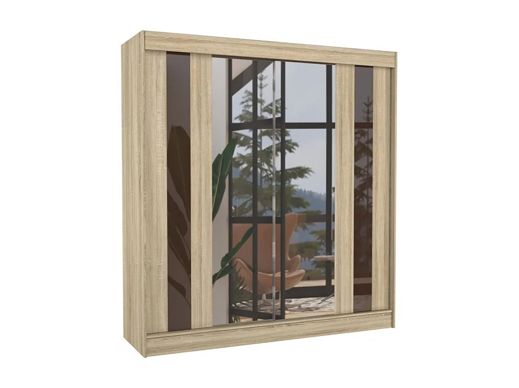 Armoire Kiran (200cm)/Miroir/Portes coulissantes/Sonoma