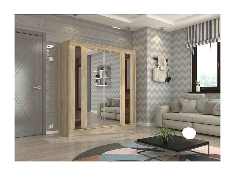 Armoire Kiran (200cm)/Miroir/Portes coulissantes/Sonoma