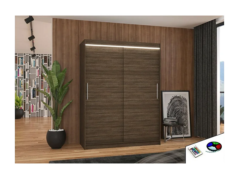Armoire Lucio (150cm)/portes coulissantes/LED/Marron