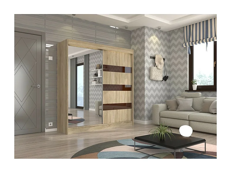 Armoire Thora (200cm)/Miroir/Portes coulissantes/Sonoma