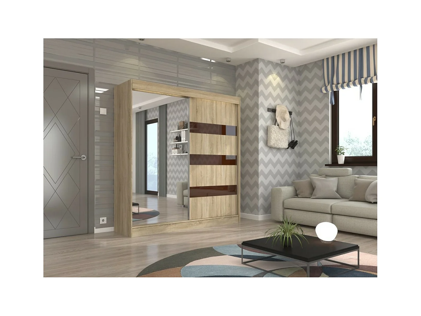 Armadio Thora (200cm)/Specchio/Ante scorrevoli/Sonoma