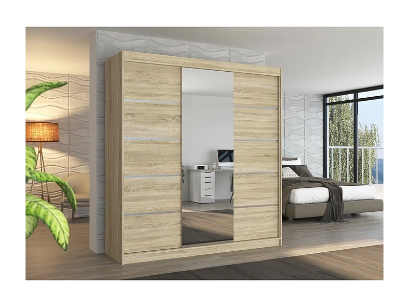 Armoire Luzia (200cm)/portes coulissantes/miroir/Sonoma