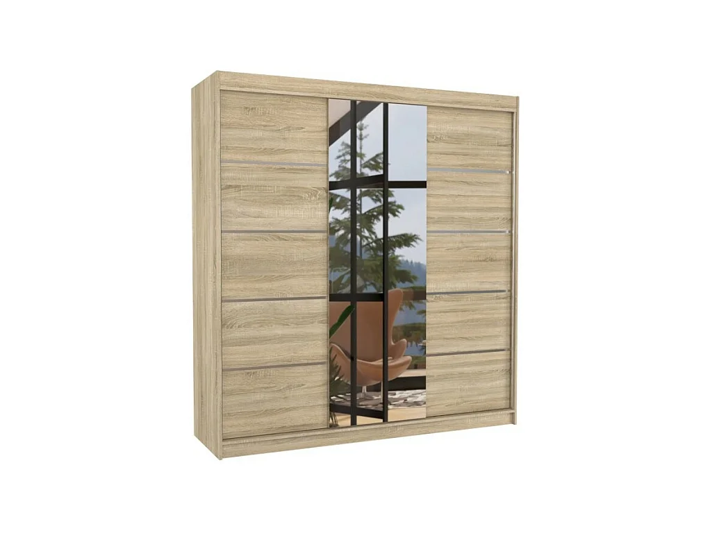 Armadio Luzia (200cm)/ante scorrevoli/specchio/Sonoma